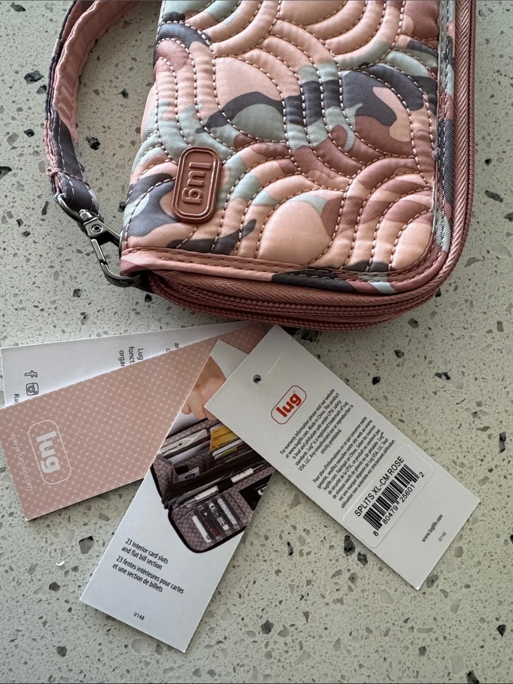 Lug Splits XL Camo Rose Wristlet Wallet RFID Casual Travel Zip Closure NWT